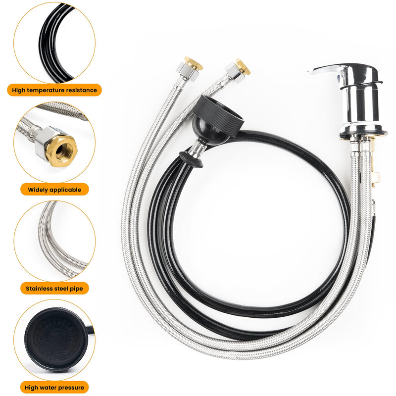 Professional Beauty Salon Shampoo Sink Bowl Faucet and Sprayer Kit with Vacuum Breaker and Flexible Spray Hose - Chrome Finish Faucet Full Set