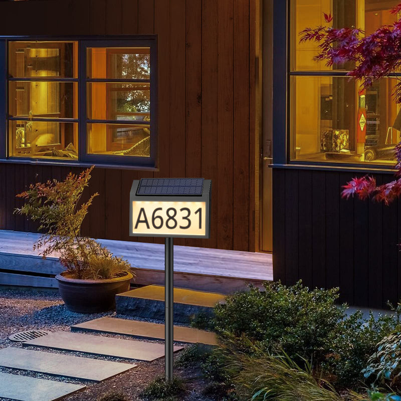 MAXvolador Solar Address Sign Lighted House Numbers Waterproof, Solar Powered LED Illuminated Address Plaques with Stakes, 3-Color in 1 Address Number