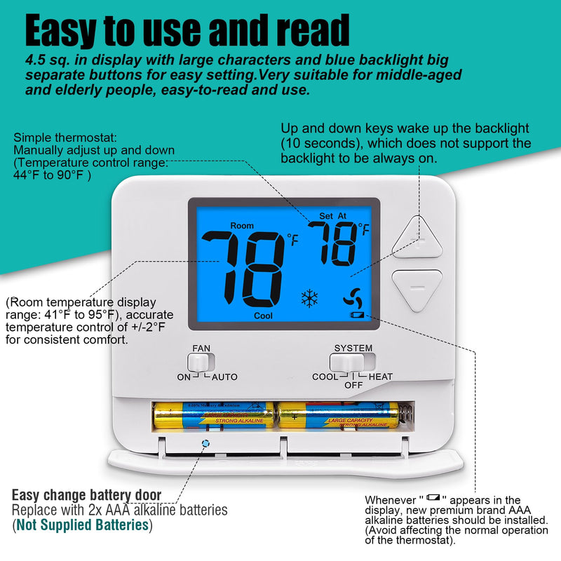 Non-Programmable Thermostats for Home 1 Heat/1 Cool Conventional Single-Stage Systems Off-white ( Blue Backlight )