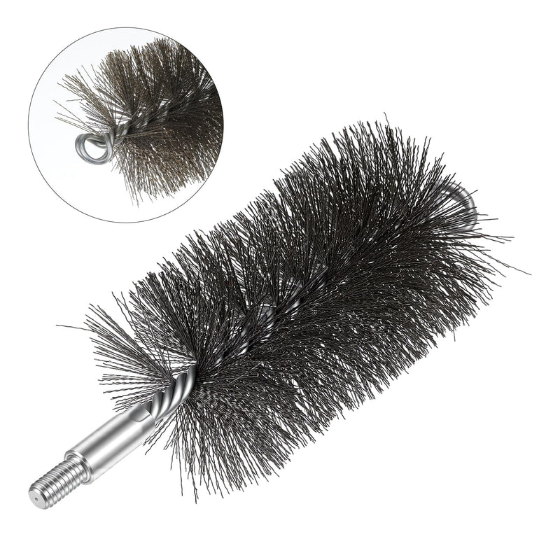 50-inch Long Tent Wood Burning Stove Pipe Cleaning Brush with Stainless Steel Bristles, and Chimney Cleaning Wire Brush with 4 Flexible Rods, 2.5'' Brushs Heads for Insulated Chimneys