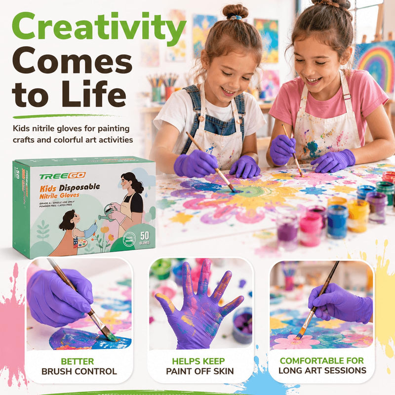 TREEGO Kids Disposable Nitrile Gloves, Lavender, Latex Free, 100 Count Lavender 100 X-Small