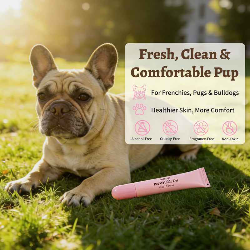 Dog Wrinkle Gel (2-Pack) – Daily Care for Bulldogs, Pugs, Frenchies, Soothes, Repairs & Moisturizes Skin, Wrinkle Balm & Paste Alternative – Non-Greasy, Lick-Safe & Fragrance-Free, 0.5 fl oz x 2