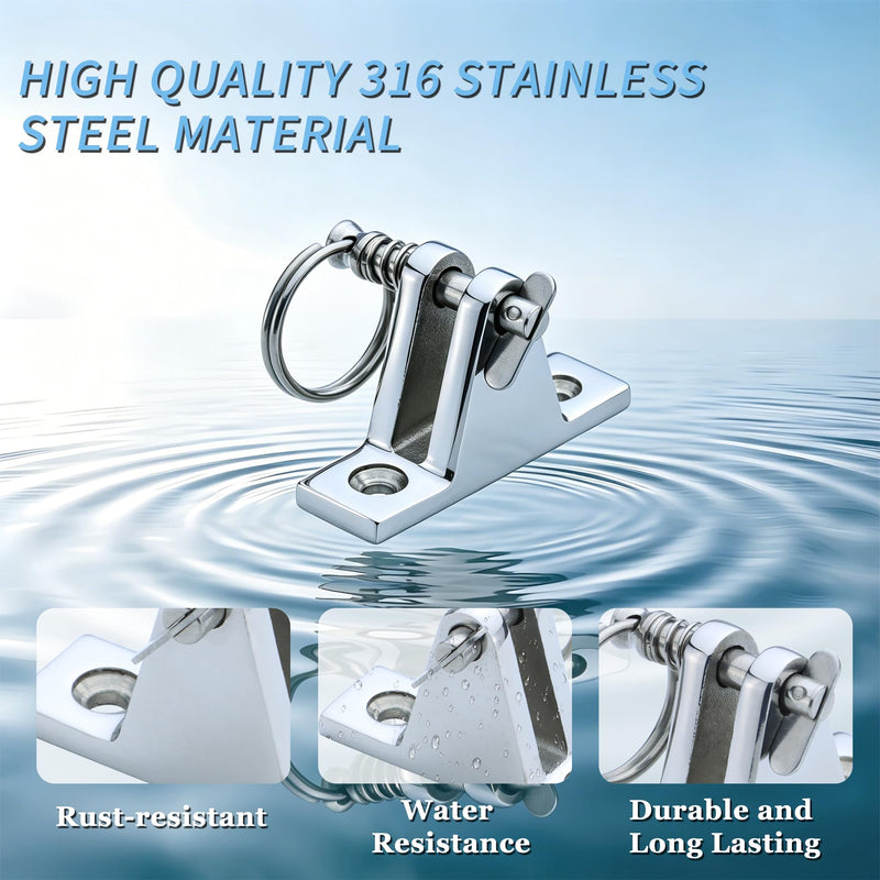 Bimini Top Deck Hinge with Quick Release Pin, 316 Stainless Steel 90° Marine Hardware with Mounting Screws（4 Pack） 4
