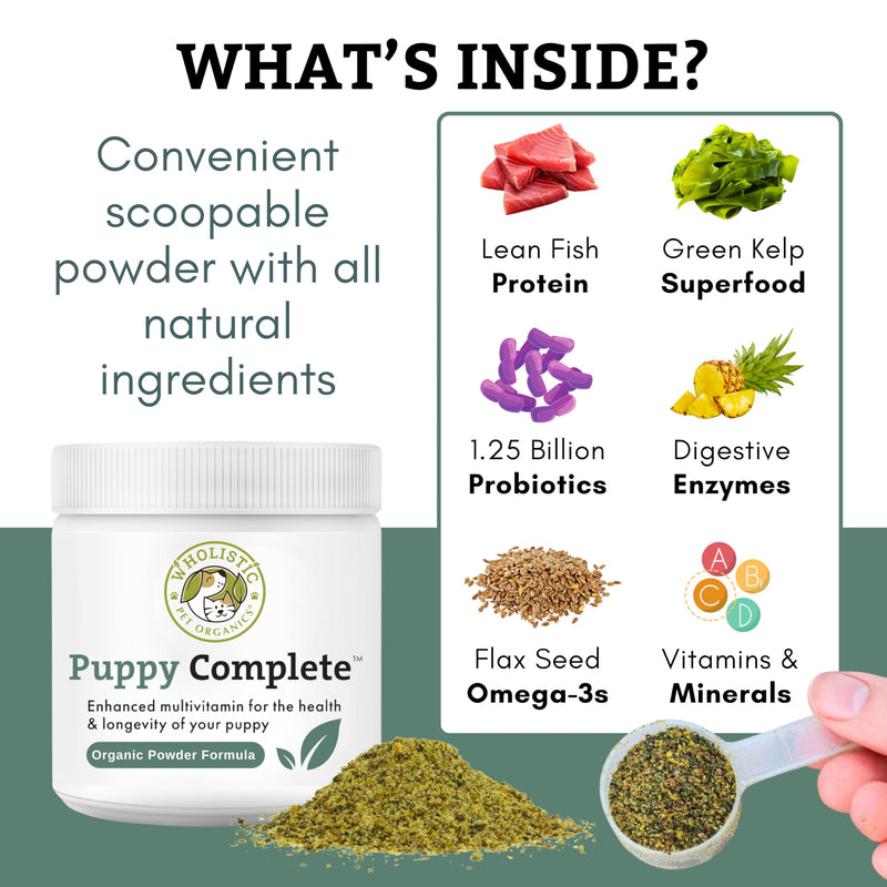 Wholistic Pet Organics Puppy Vitamins - Dog Multivitamin Powder - Daily Dog Vitamins and Supplements for Homemade Food - Immune System, Skin, Coat & Overall Health - All Breeds of Puppies - 45 Scoops Original Whitefish 1 Lb