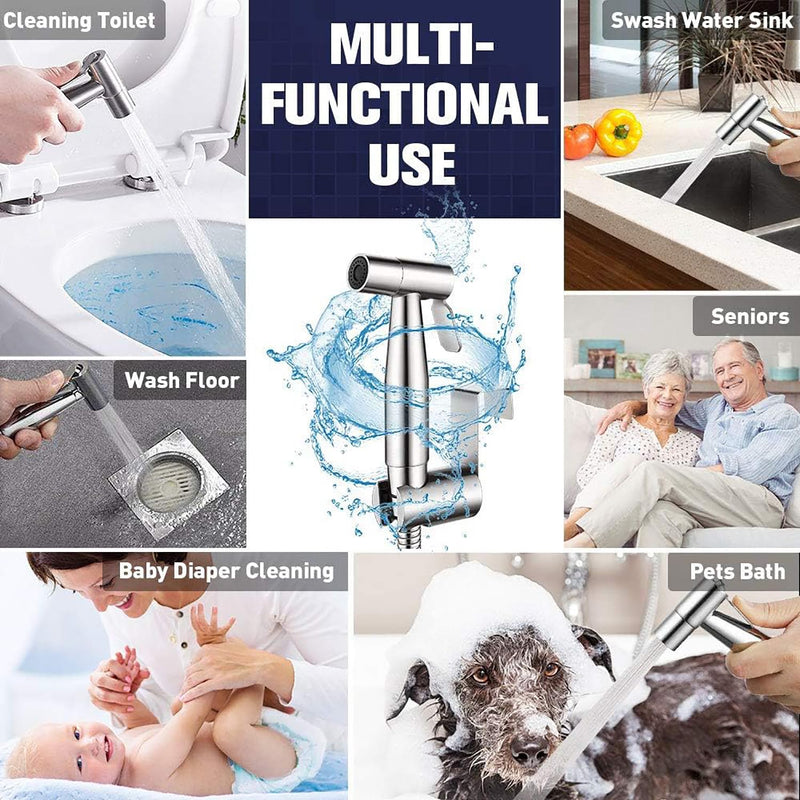 New Version Handheld Bidet Sprayer for Toilet, Premium Stainless Steel Bathroom Bidet Sprayer Set, Baby Cloth Diaper Sprayer with Superior Complete Spray Hoses Kit, Support Wall or Toilet Mount ‎Round Head Stainless Steel