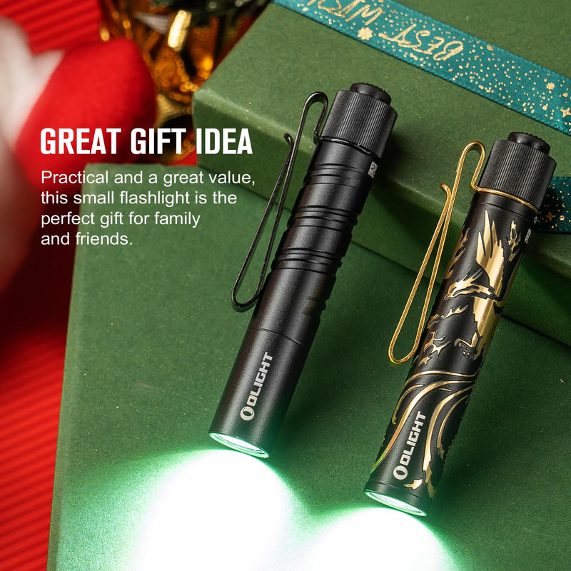 OLIGHT I3T 2 EOS Pocket EDC Flashlight, 200 Lumens Compact Bright Handheld Flash Lights, Dual-Output Tail Switch with AAA Battery and Two-Way Pocket Clip for Camping and Hiking (Black) Standard Edition Black