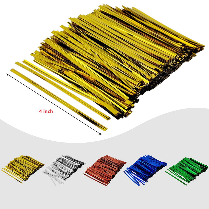 400 Pcs Metal Twist Ties 4 Inches Twist Straps for Bread Bags Candy Bags Snack Bags Halloween Party Cake Favor (Gold) Gold 400
