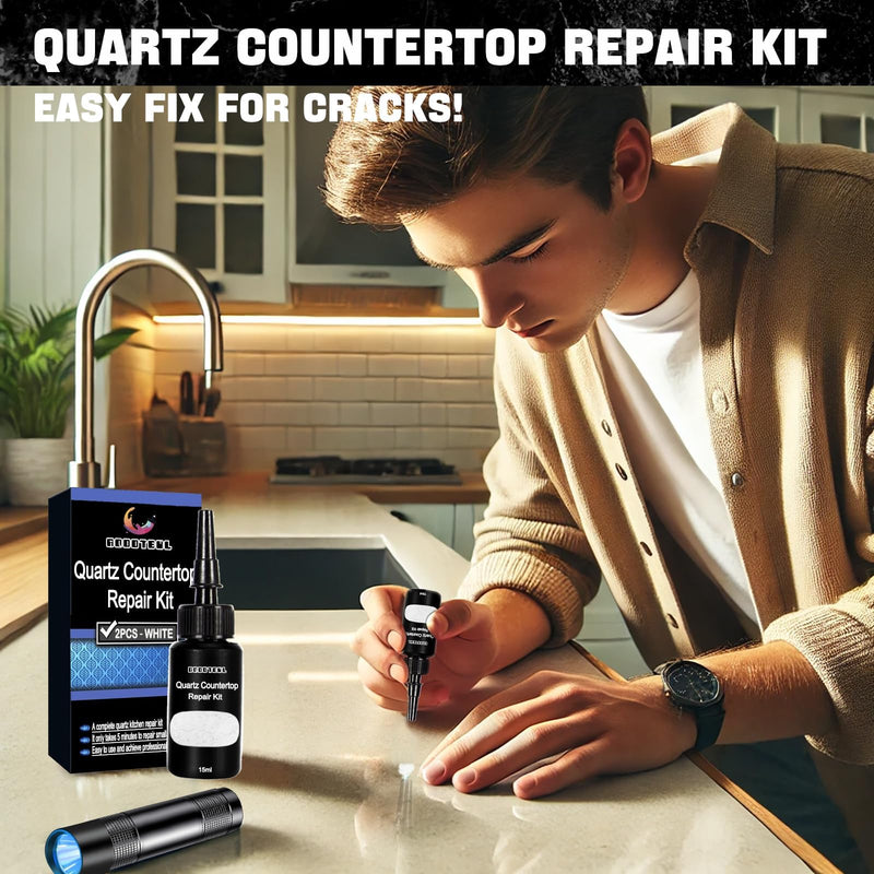 Premium Quartz Countertop Repair Kit, 2pcs White Granite And Marble Chip Repair Kit, Quickly Repair Kitchen Countertops, Scratches, Cracks countertop chip repair kit