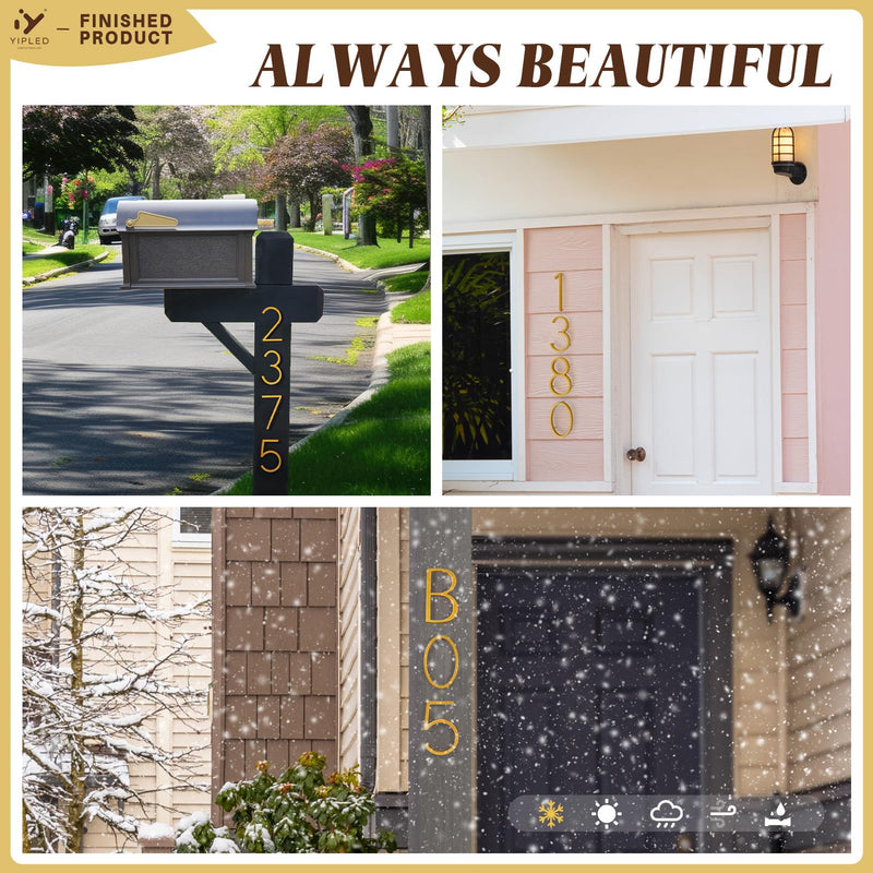 5 Inch House Numbers for Outside, Metal Address Number 1 - Modern Design, Weather-Resistant Gold Powder Coated Finish, No Fading (Gold) 5 Inch