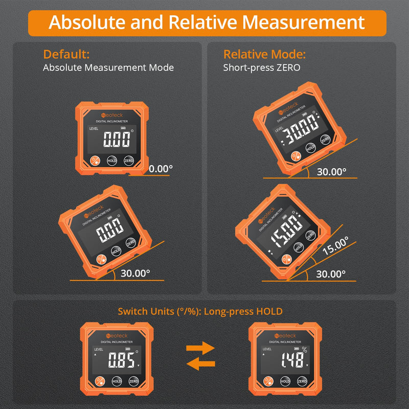 Neoteck 4-Side Magnetic Digital Angle Finder with Laser (Class 2,<1mW Output) 4x90°Angle Finder Tool Rechargeable Digital Angle Gauge with Backlight Screen Digital Laser Level for Hanging Construction