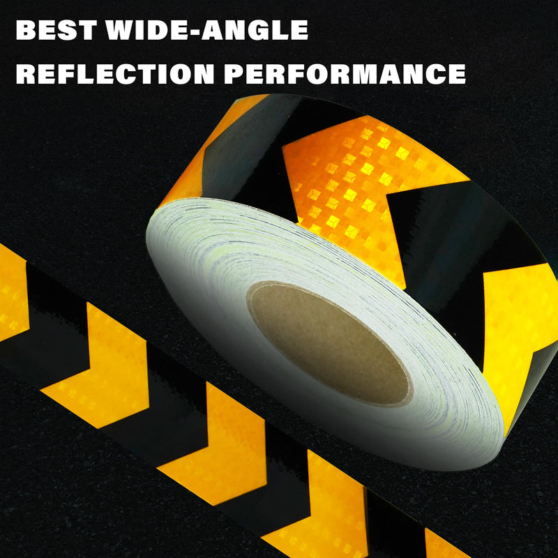 SWRT 2 Inch X 30 FT Reflective Tape Outdoor Waterproof Black & Yellow Reflective Tape Heavy Duty Strong Adhesive Hazard Caution Safety Warning Tape Reflector Conspicuity Tape for Trailer 2IN x 30FT