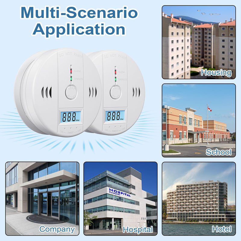 Carbon Monoxide Detectors Battery Powered, Carbon Monoxide Alarm with LED Digital Display, CO Alarm with Human Alarm Sounds and Test Button for Home Kitchen Restaurant Hotel Office(3 Pack) 3 Pack