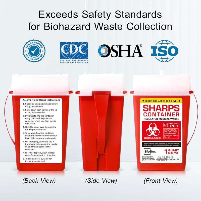 Sharps Container Small - Sharps Containers for Home Use and Labs - Portable Needle Disposal and Travel Size Biohazard Bin - 1 Quart (Pack of 1) 1.0
