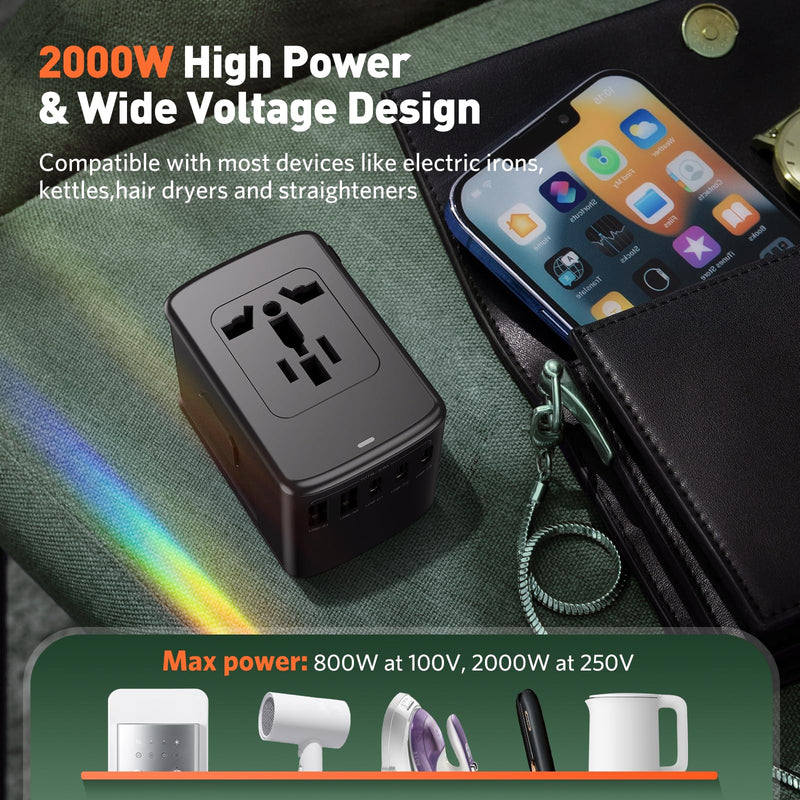 Universal Travel Adapter International Plug - European Travel Plug Adapter Worldwide US AUS EU UK Spain Germany Ireland Italy - All-in-one Travel Outlet Power Adapter with 3 USB C 2 USB A
