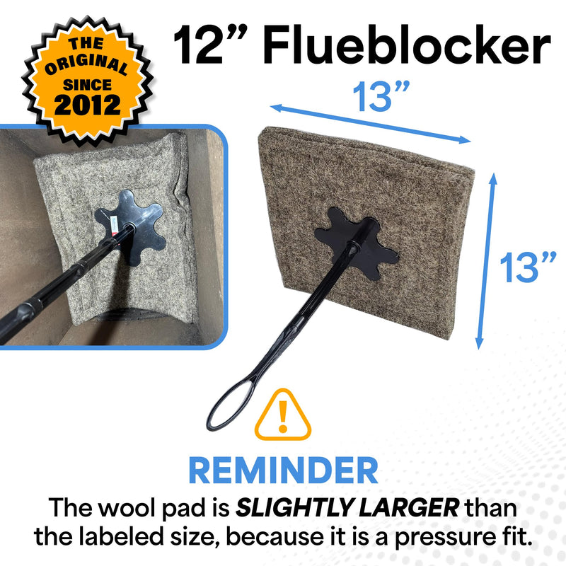Flueblocker 12"x12" Chimney Draft Stopper - Wool Fireplace Plug