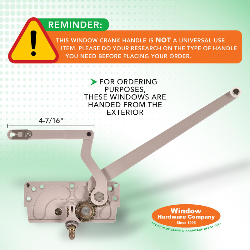 EntryGard 4-7/16" Window Crank Handle 20810 | No. 15 Series Dual-Arm Casement | Window Crank Replacement | E-Gard, Right Hand