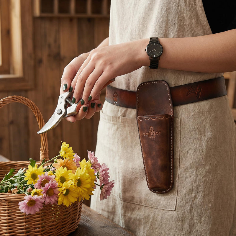 Leather Pruner Holster Belt Clip Holder for Pruning Shears, Garden Scissors | sturdy belt clip attachment, universal tool fit, hand-stitched construction, versatile for gardeners and landscapers