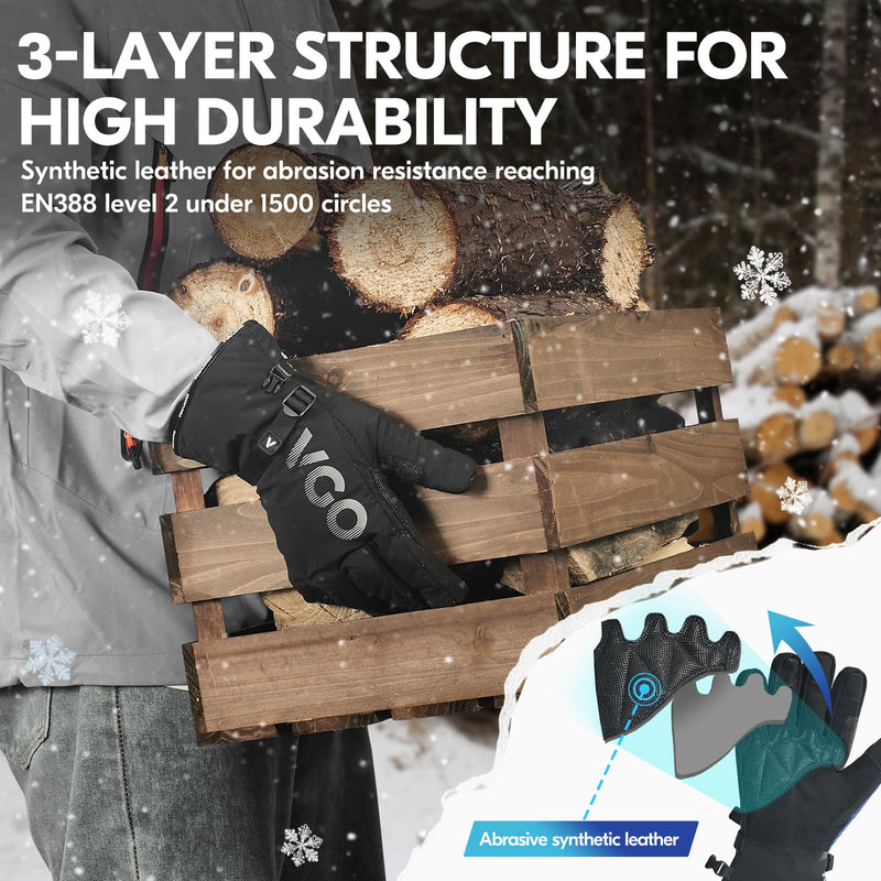 Vgo... -20/-4F Winter Work Gloves - Waterproof Insulated Gloves (1 Pair, L, Black, SL7761FLWP) Large(1 Pair) Black-synthetic Leather