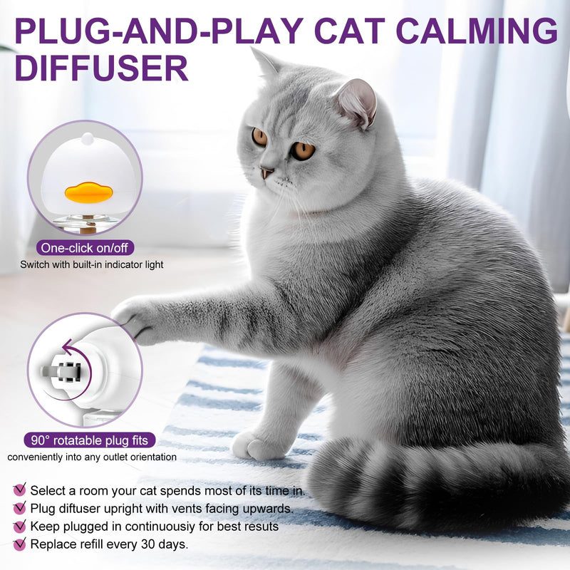 Calming Pheromone Diffuser for Cats Relieves Anxiety and Stress Calming 1 Diffuser for Cats 3 Refills, Reduces Fighting and Scratching Calming Relaxation