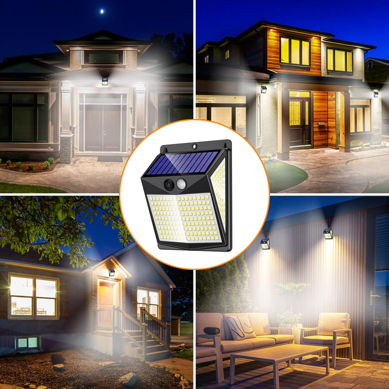 Solar Lights Outdoor Motion Sensor - Solar Motion Detector Lamps for Outside, 238 LED with 300° Angle Illumination and 3 Lighting Modes, IP65 Waterproof Solar-Powered for Garden, Patio, Yard [4 Pack] [4 Pack]