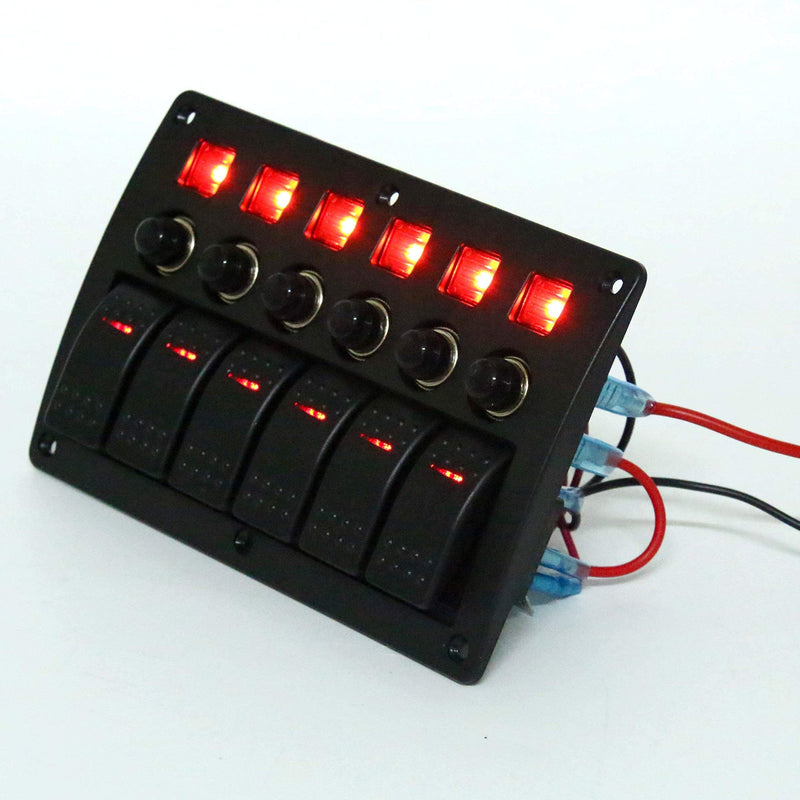 Amarine made 6 Gang Red LED Indicators Rocker & Circuit Breaker Waterproof Marine Boat Rv Switch Panel - PN-CB6-R