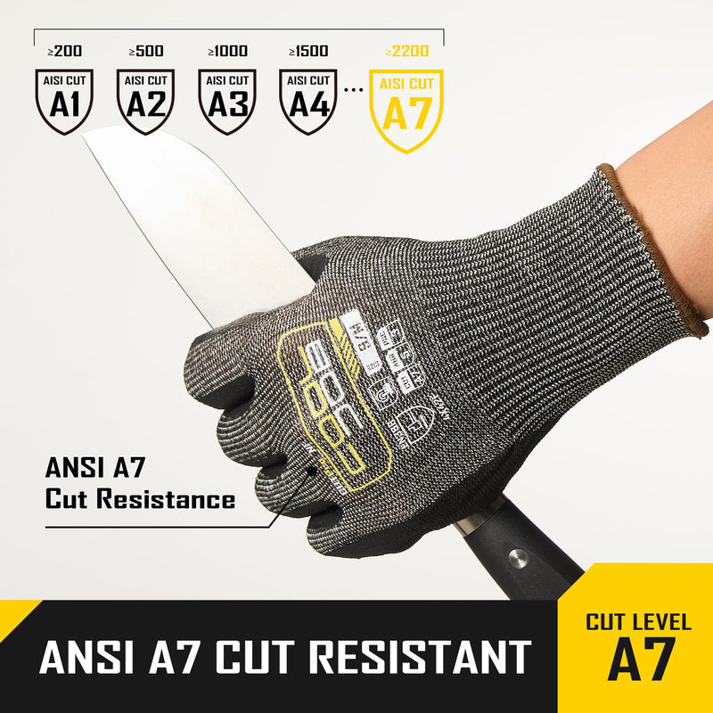 COOLJOB ANSI A7 Cut Resistant Gloves, Cut Proof Work Gloves with Grip, Touchscreen, for Men and Women, Used for Construction, Warehouse, Glass Handling, Wood Work, Grey XLarge, 3 Pairs X-Large A7 Pack of 3
