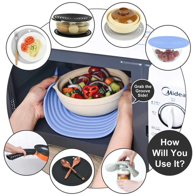 Silicone Trivets for Hot Dishes, Pots and Pans, Dia 9.45" Heat Resistant Mat Counter, Hot Pads for Kitchen Countertops, Round Microwave Mat, Versatile Trivet Mat for Table Set 4 Light Gray