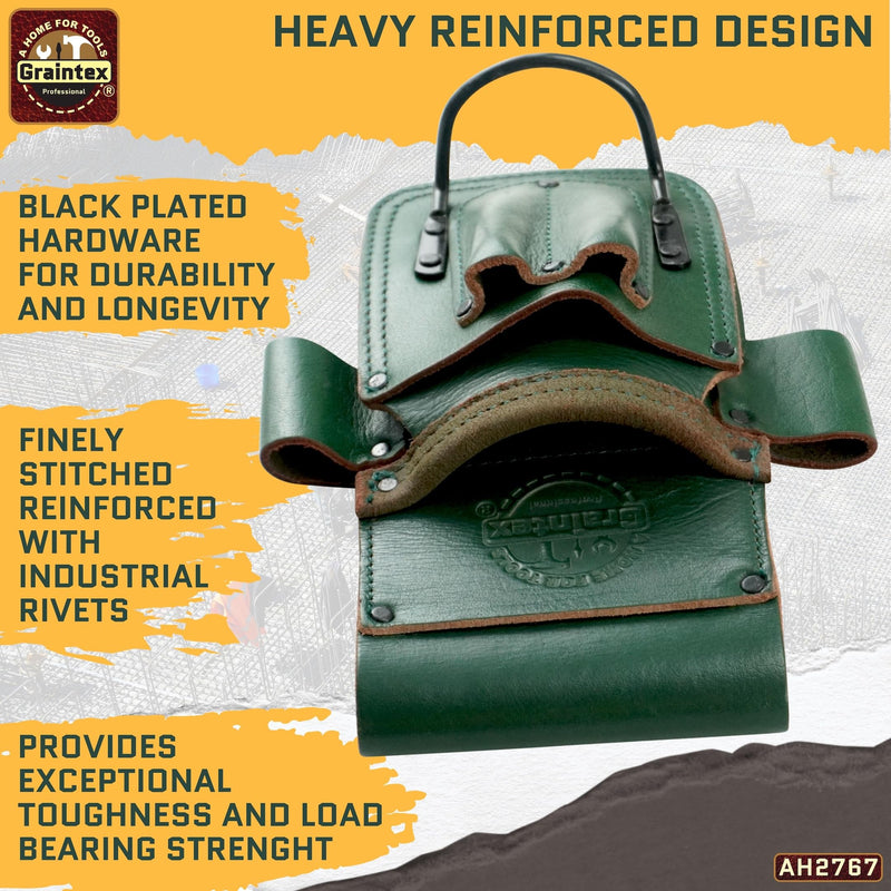 Graintex Ambassador Series 5 Pocket Multi Tool Holder, Top Grain Leather, Small Leather Pouch, Hammer Holder, Multipurpose Tool Belts for Men and Women, Ideal for Carpenters, Framers, Contractors Emerald Green