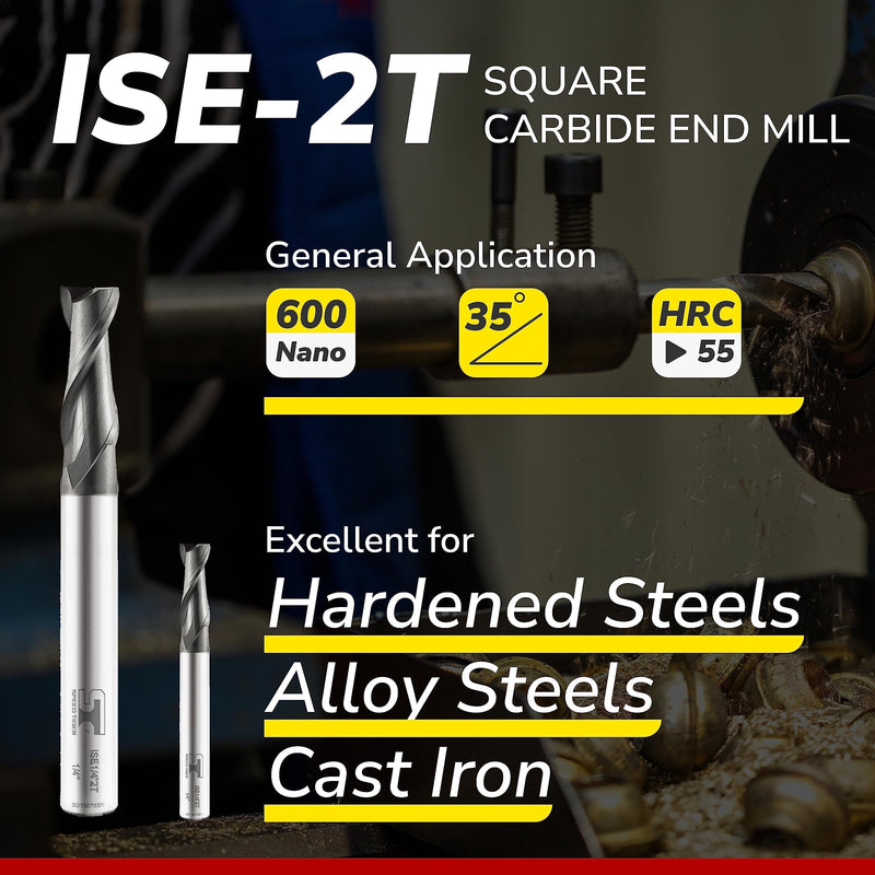 SPEED TIGER Micrograin Carbide Square End Mill - 2 Flute - ISE1/4 2T (5 Pieces, 1/4") - for Milling Alloy Steels, Hardened Steel, Metal & More – Mill Bits Sets for DIYers & Professionals 5 1/4 in