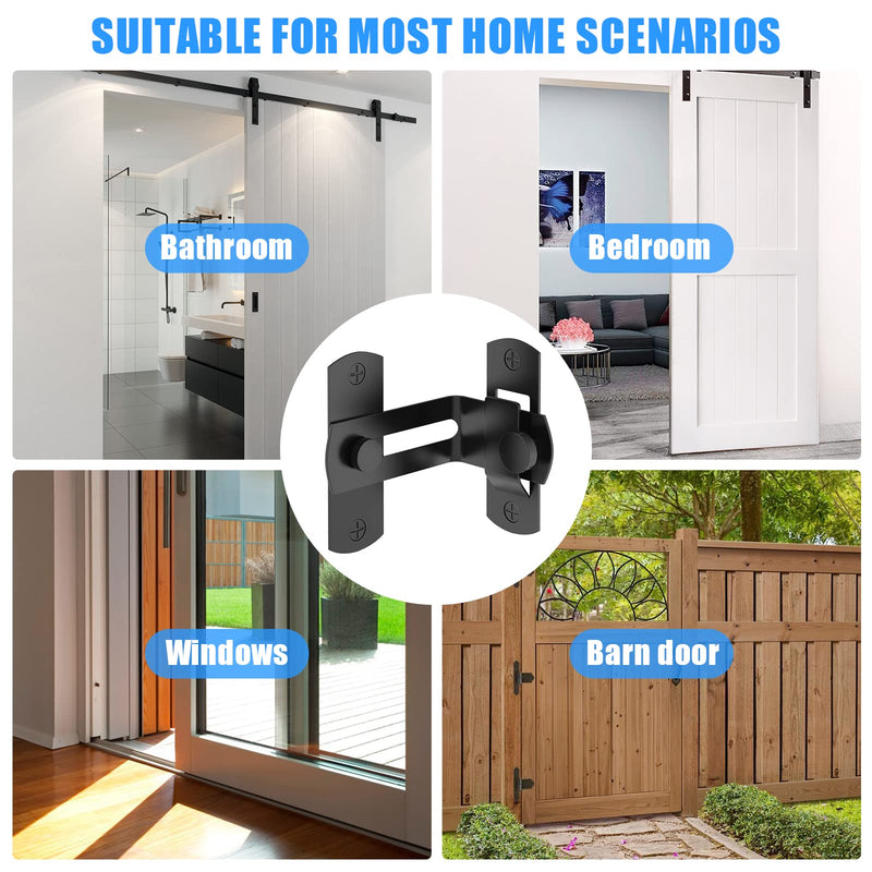 90 Degree Flip Barn Door Lock, Protect Privacy - Security Hook Gate Latch for Barn, Garden, Bathroom, Outdoor, Garage, Window, Sliding Door, Black 1 black