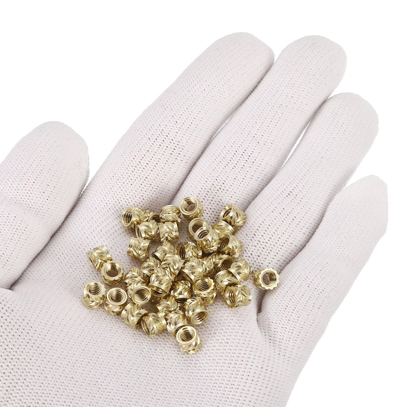 uxcell Knurled Insert Nuts, 50pcs M4 x 4mm L x 6mm OD 3D Printing Brass Nuts Female Threaded Inserts Brass Heat Set Insert Embedment Nuts M4 x 4mm x 6mm 50