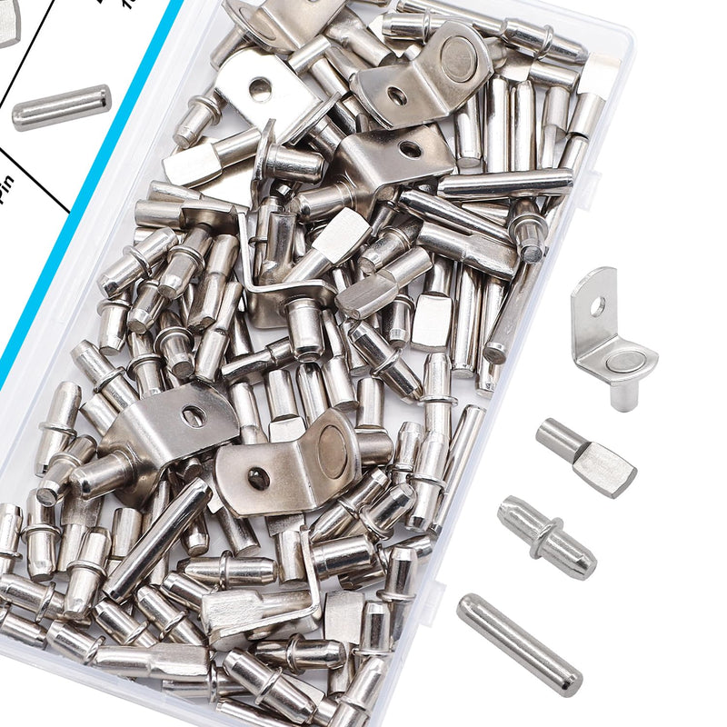 100PCS 4 Styles Shelf Pins Kit - Nickel Plated Shelf Bracket Pegs & Shelf Support Pins,Dowel Pin and Shelf Holders for Shelves Cabinet Furniture Closet etc