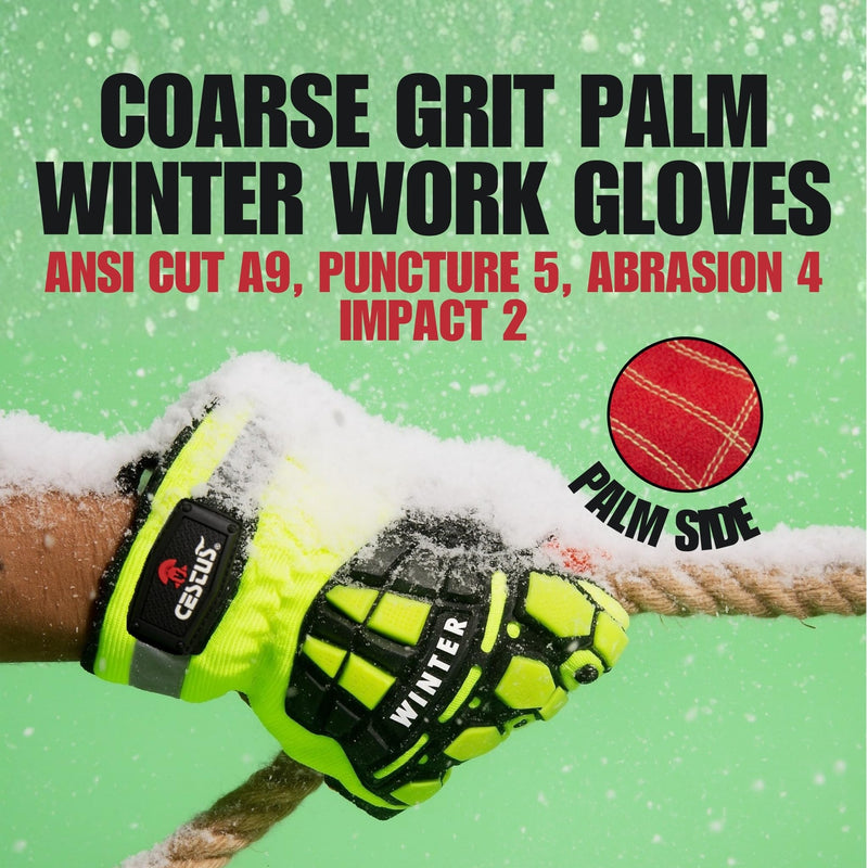 Cestus 5207, Winter Work Gloves for Men, ANSI Cut A9 (1,3,10,50 Pairs) Insulated Waterproof Impact Gloves for Cold Weather Large 1 Pair