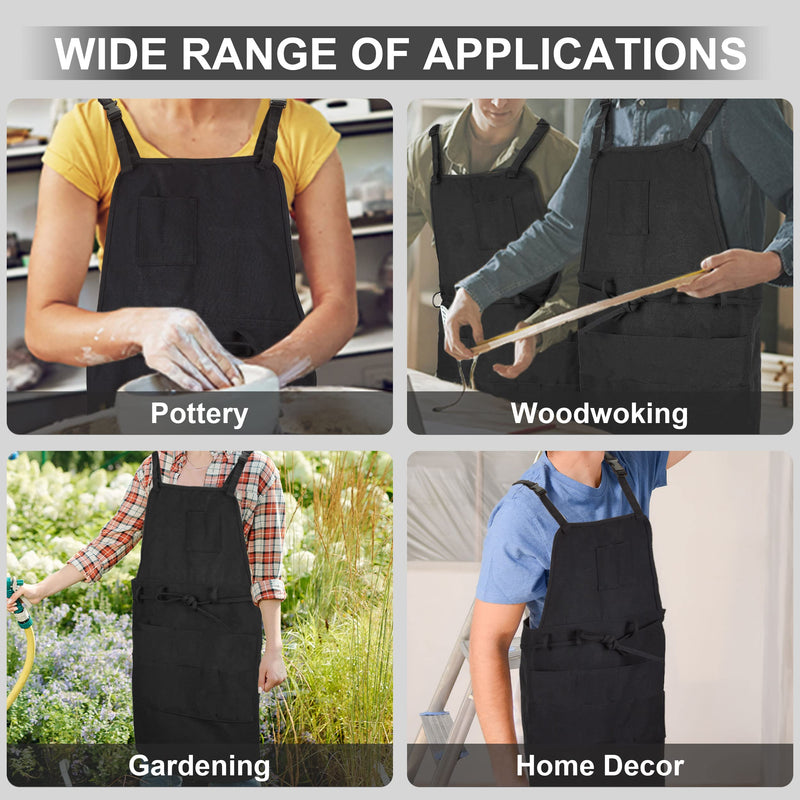 MyLifeUNIT Artist Apron, Adjustable Painting Apron with 10 Pockets for Arts and Craft, Black Canvas Pottery Apron for Women Men