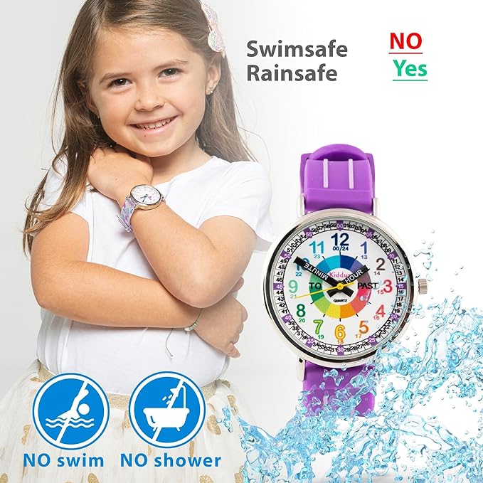 Kiddus English Educational Watch, Children's Educational Watch, From Spain, Overseas Hit, Analog, Quartz, Waterproof, Progress Celebration, Graduation Gift, Stylish, Kids, Boys, Girls, purple - NewNest Australia