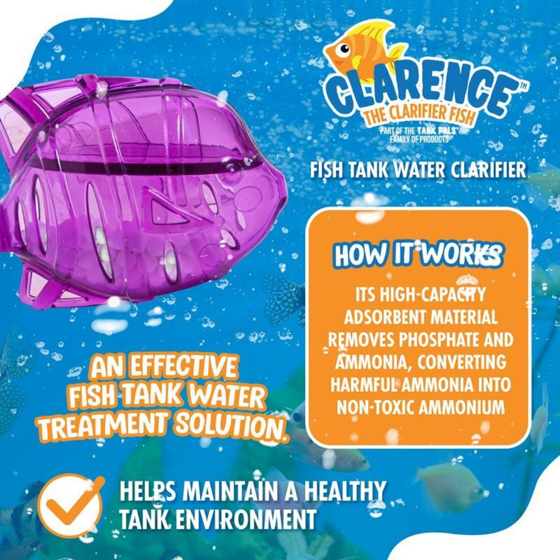 Clarence the Clarifier Fish - 1 pk, Purple - Aquarium Treatment, Clear Cloudy Fresh-Saltwater, Fish-Plant Safe, 10gal Tank Maintenance Each 1 Pack