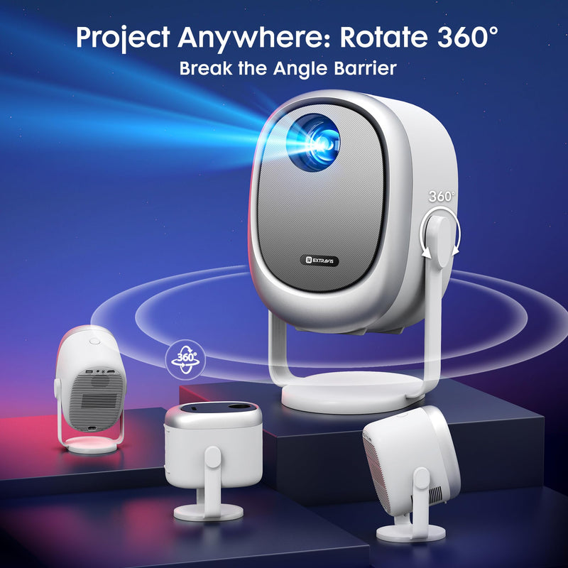 Projector with WiFi and Bluetooth,【360° Rotatable & Auto Keystone】, EXTRAVIS H1 Mini Portable Projector Support 1080P HD Movie Projector, E-Focus, 500 ANSI Home Proyector Small Outdoor Projector