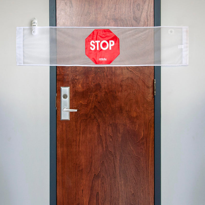 NYOrtho Door Guard Stop Sign Banner 2024 Updated | Stop Sign with Alarm | Size: 60" W 60 Inch Door Guard + Alarm Updated