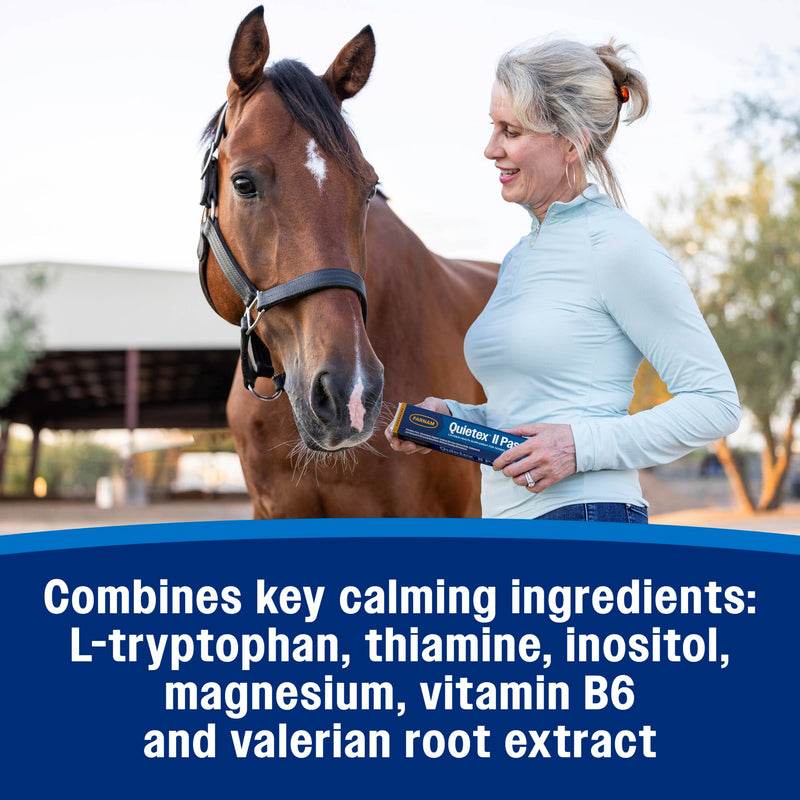 Farnam Quietex II Horse Calming Paste, 32.5 ml Syringe, Manage Nervous Behavior & Keep Horses Calm, Focused & Composed, 7 Stress-Relieving Ingredients, Calm Magnesium Supplement