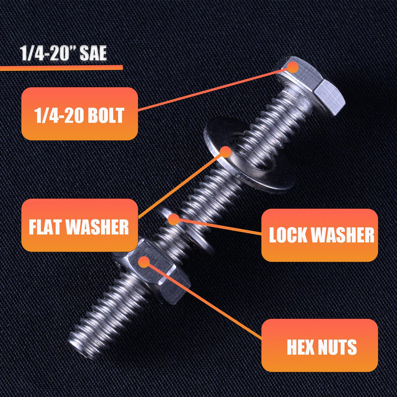1/4-20 x 5 Hex Bolt Set, Fully Threaded Stainless Steel 18-8, Plain Finish 1/4-20 x 5" Hex head