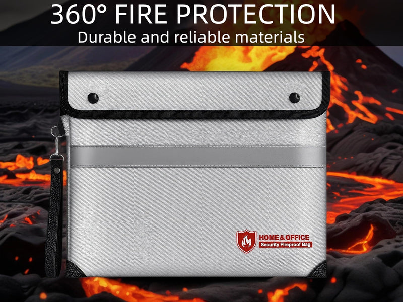 Fireproof Document Bag with Waterproof Zipper,6200°F Insulated Fire Water Proof Money Pouch,Fireproof Envelopes for Cash,Fire Proof Bag for Important Documents, Valuables(14.2"x11.4",)