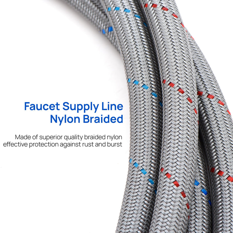 J-HVA Faucet Supply Lines Length 12" x G 3/8, 9/16 Female x 9/16 Male Thread Connector Braided Nylon Extension Hoses for Bathroom Kitchen Sink Faucet Hose Filter, 304 Stainless Steel Nut (1 Pair)
