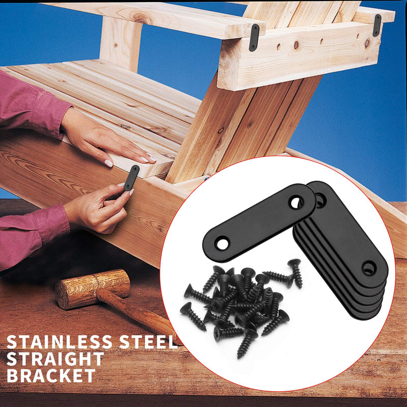 12 Pcs Straight Brace, Flat Brace 2” x 0.6”, Stainless Steel Straight Bracket, Mending Joining Plates for Wood, Board, Bed Frame, Furniture & Shelves, Matte Black Black, 2” x 0.6”, 12 pcs