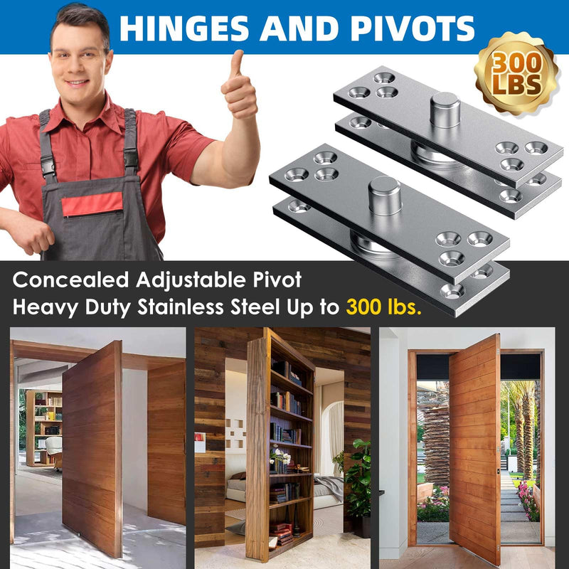 Heavy Duty Hidden Pivot Hinges for Murphy Door – 300LB Side Mount 1 Set, Stainless Steel Secret Door Hardware Kit for Bookshelf, Wood Door, and Hidden Room Entry (Center Mount 1 Set) Center Mount 300lbs 1 Set
