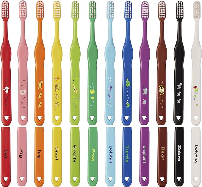 L APIS: LA-215 Children's Toothbrush, Happy Colors, 12 Colors, Dental Recommended, Animal Pattern, Elementary School Students, Iroenpitsu, Made in Japan, Junior Animal, Eco Packaging, 12 Pieces - NewNest Australia