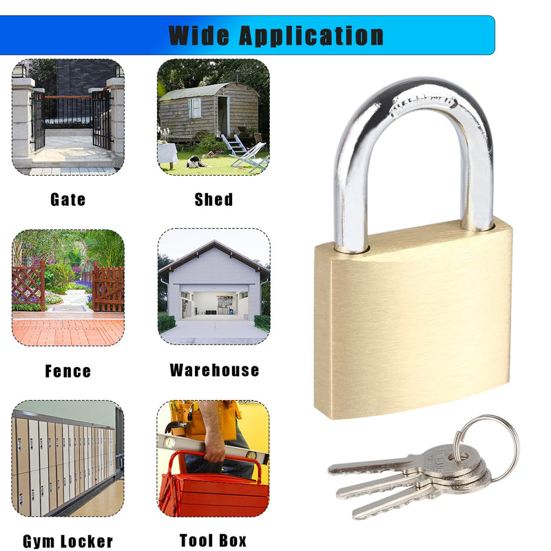 Solid Brass Padlock with 3 Keys, Locker Lock with Brass Body & Steel Shackle, Keyed Padlock for Sheds, Storage Unit, School Gym Locker, Fence, Toolbox, Gate, Warehouse 1pack