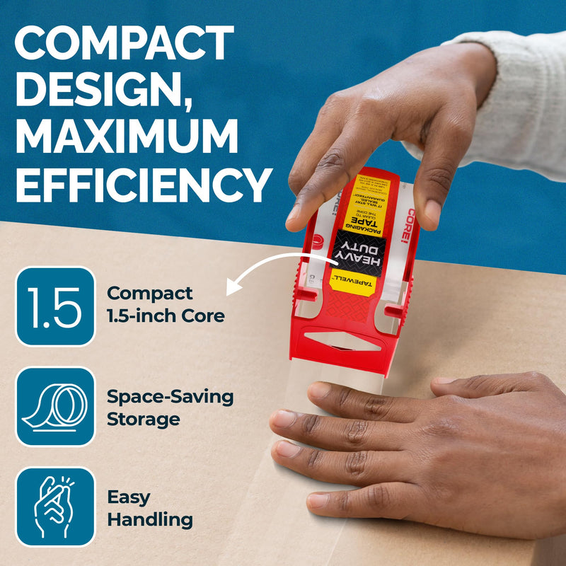 Heavy Duty Packing Tape with Dispenser 1.5" Core - 3 Rolls - Clear Shipping Tape for Boxes, Packaging, Mailing & Moving Supplies - 1.88 in. x 22.2 yd. Pack of 3