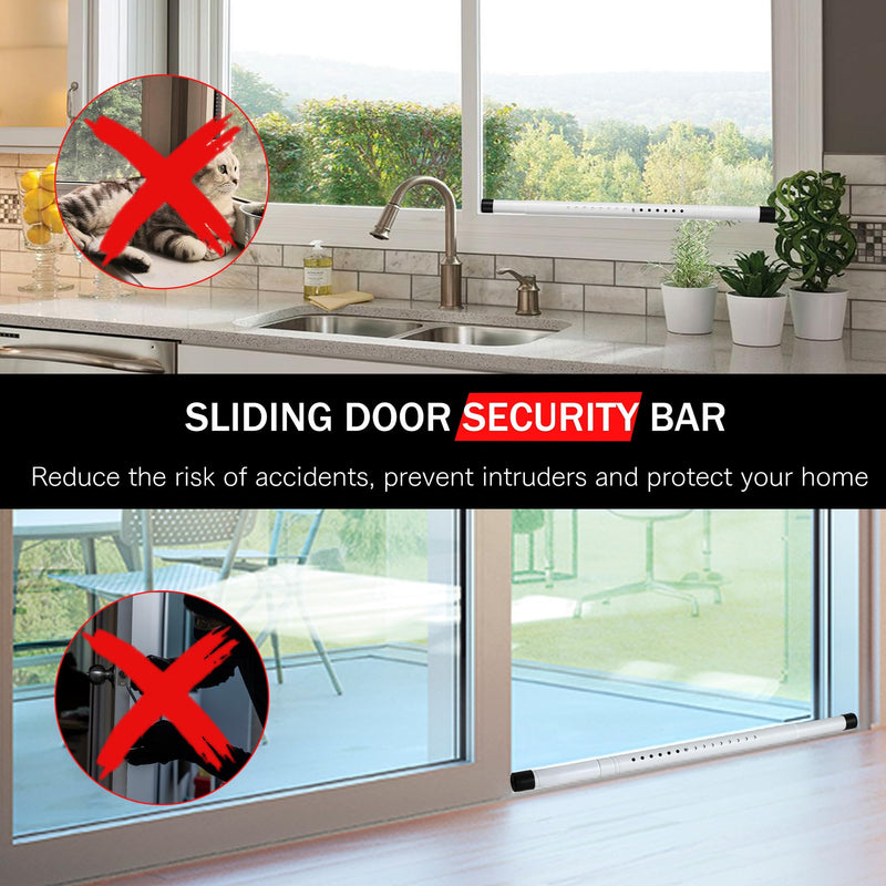 Sliding Door Security Bar, 17.1-40 inches Adjustable Sliding Glass Patio Door Security Bar, White Sliding Door Lock Bar with Rubber Tips, 1.25 inch Diameter Window Security Bar for Home