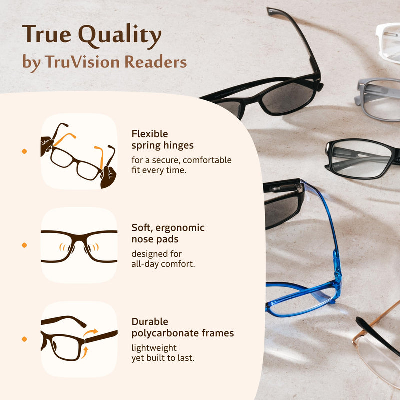 TruVision Readers Reading Glasses, Comfort Spring Hinges for Men and Women, 9501HP 01h-4-black 4.5 x