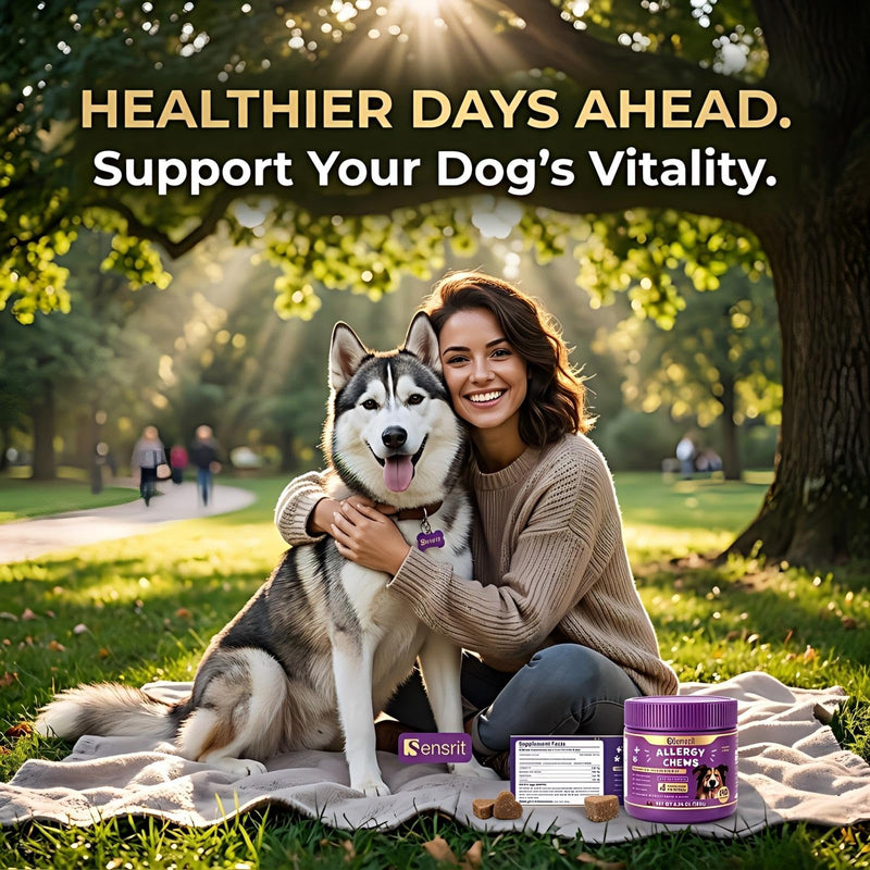 Allergy Relief Immune Supplement for Dogs - with 480M CFU Probiotics, Colostrum & Salmon Oil - Soft Chews for Seasonal Itch, Hot Spots & Paw Licking - 90 Chicken Flavored Treats